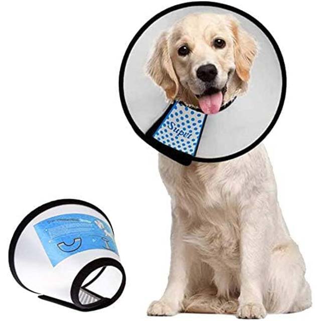 Supet Adjustable White PVC Pet Cone Collar for Dogs – Durable Post-Surgical Recovery & Wound Protection Neck Cone