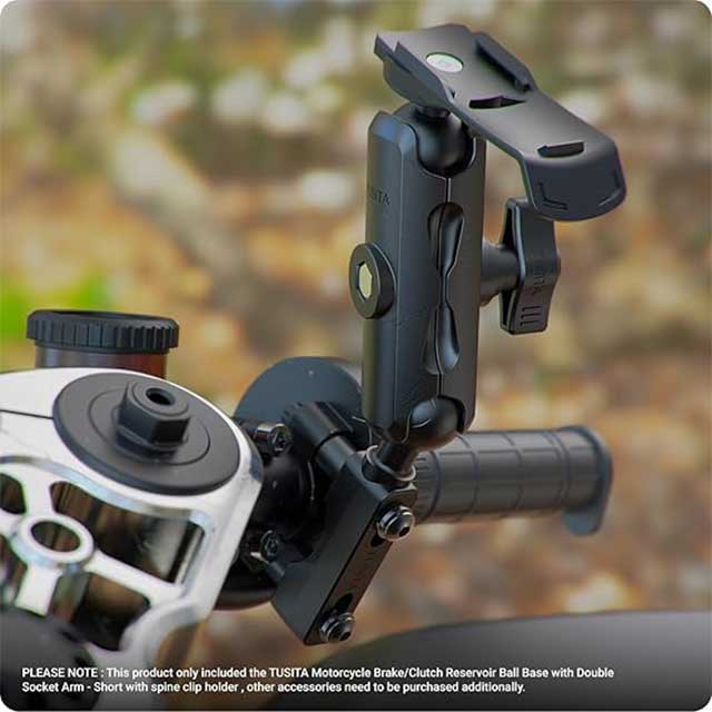 Support GPS moto TUSITA pour réservoir de frein et d'embrayage, compatible avec les GPS portables Garmin, eTrex, GPSMAP et la série Rino - Bras à double fixation, taille moyenne