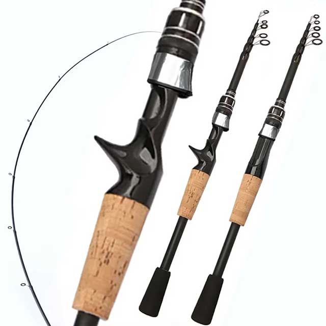Telescopic Carbon Lure Fishing Rod – 1.5M–2.4M Spinning & Baitcasting Pole with Wooden Handle, 8g–25g Casting Tackle