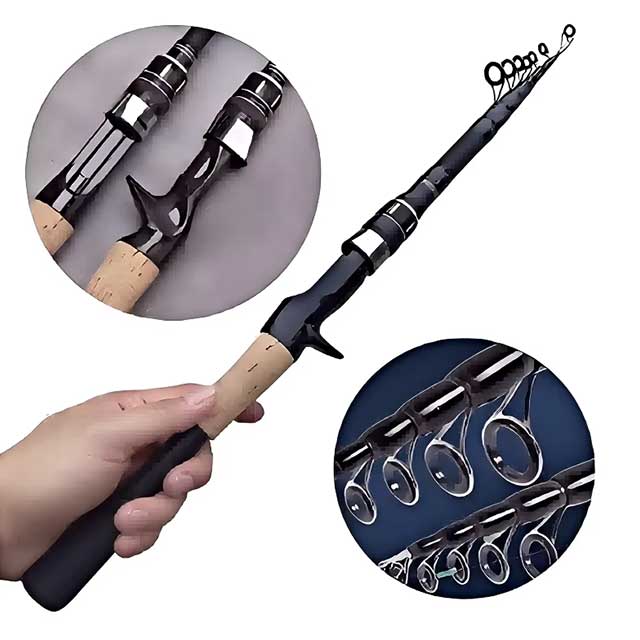 Telescopic Carbon Lure Fishing Rod – 1.5M–2.4M Spinning & Baitcasting Pole with Wooden Handle, 8g–25g Casting Tackle
