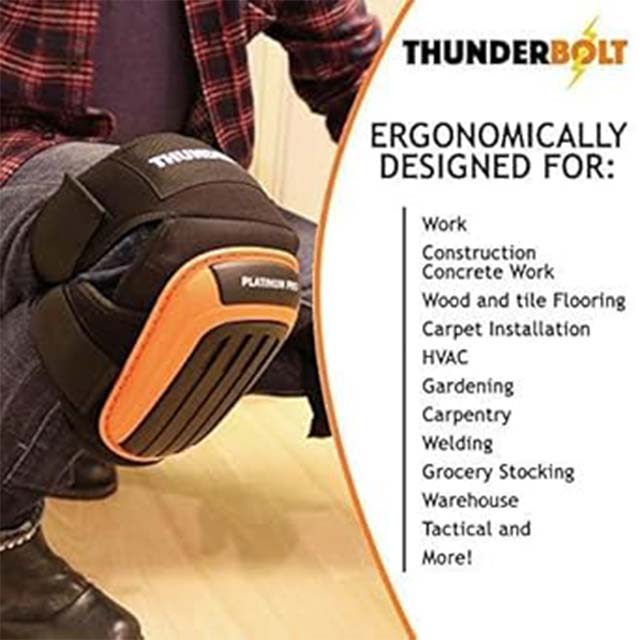 Thunderbolt Heavy-Duty Knee Pads for Construction, Gardening & Cleaning – Dual Gel Foam Cushion with Adjustable Non-Slip Straps (Orange, 1 Pc)