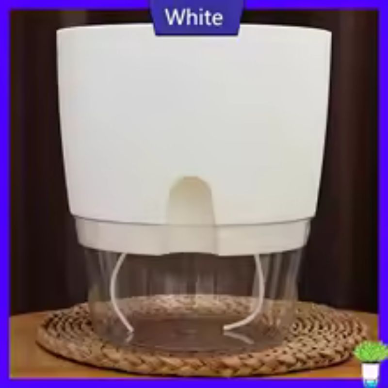Transparent Double-Layer Self-Watering Flower Pot – Small Plastic Planter with Cotton Rope & Easy-Fill Injection Port (White / Gray)