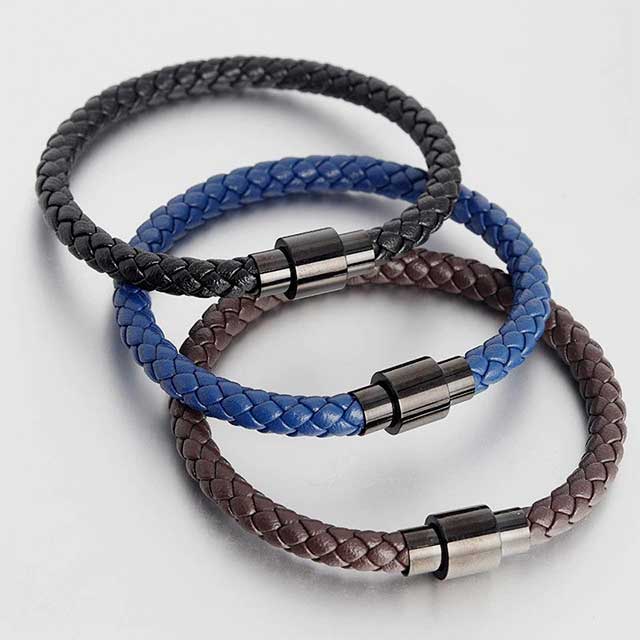 Trendy Leather Men Bracelet Stainless Steel Clasp EGBT176 featured img