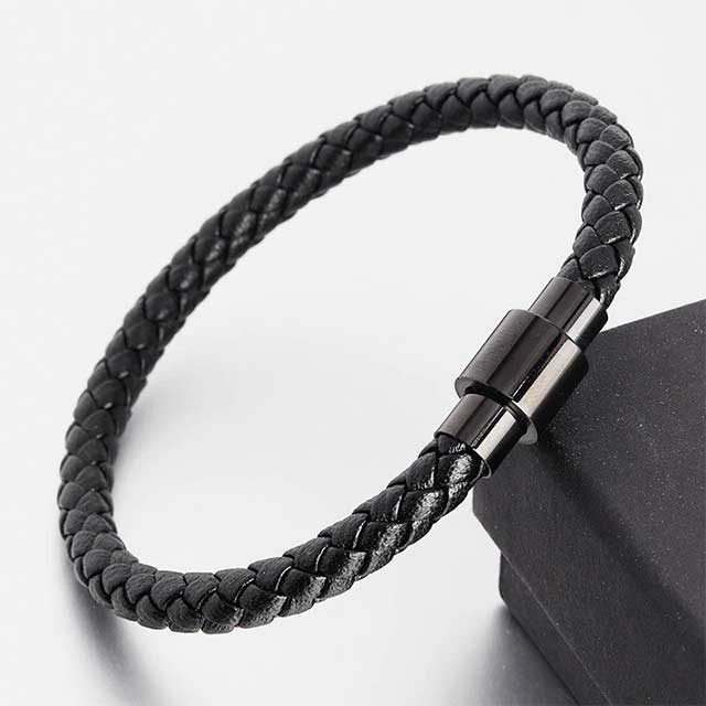 Trendy Leather Men Bracelet Stainless Steel Clasp EGBT176 gallery img 3