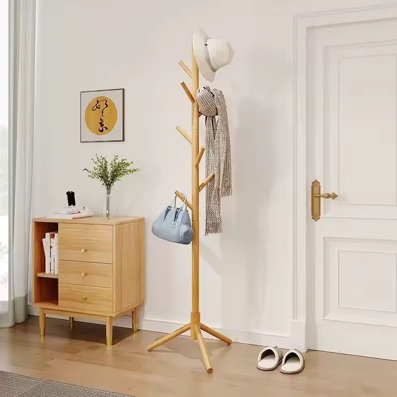 Triangle Base Tree Branch Coat Rack – Multi-Hook Mobile Standing Clothes Rack for Home, Living Room & Bedroom (White/Natural/Coffee)