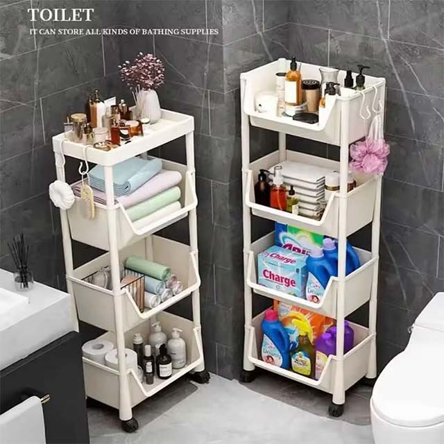 Trolley Bookshelf & Kitchen Storage Rack – Narrow Slit Organizer for Bathroom, Living Room & Home Use