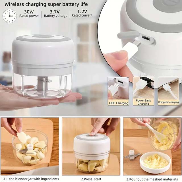 100/250ml USB Electric Mini Garlic Chopper - Powerful Meat Grinder & Vegetable Crusher for Quick and Easy Food Prep