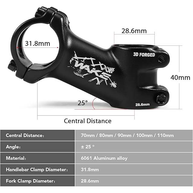 Ultralight 25° Bicycle Stem for Mountain & Road Bikes – Compatible with 31.8mm Handlebars