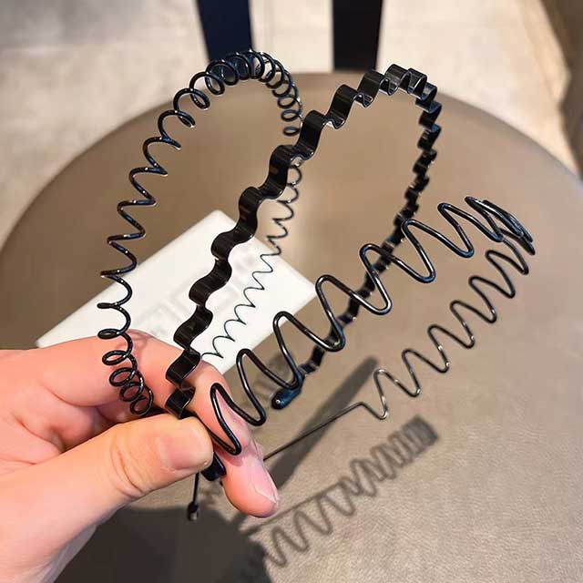 Unisex Black Wavy Metal Headband – Non-Slip Elastic Hair Hoop for Men & Women | Fashion Hair Accessory