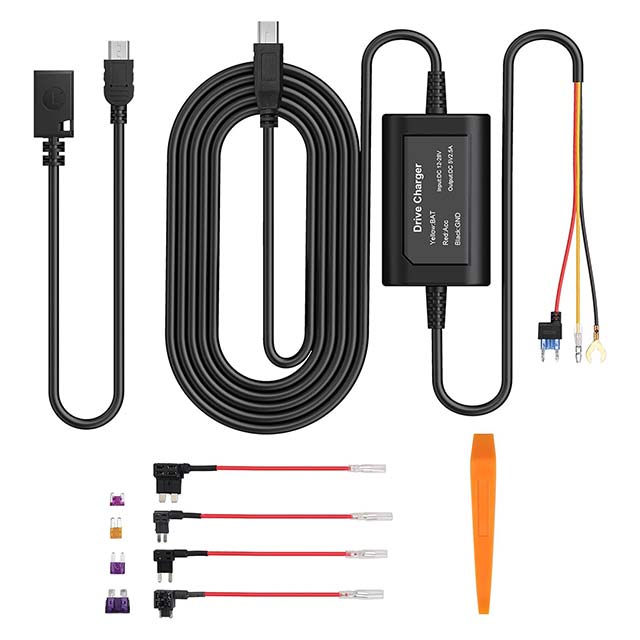 Universal Dash Cam Hardwire Kit for Cars – 12V to 24V, Mini & Micro USB, 3-Core with Low-Profile Multi Fuse Box (Compatible with Nextbase Dash Cameras)