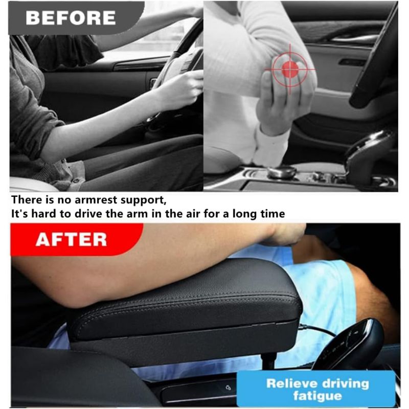 Universal Car Armrest Extender – Adjustable Height Comfort Elbow Support Cushion – Premium Ergonomic Arm Rest Pad Compatible with Most Vehicles, SUVs, and Trucks (Center Console Fit for Models Without Handbrakes)