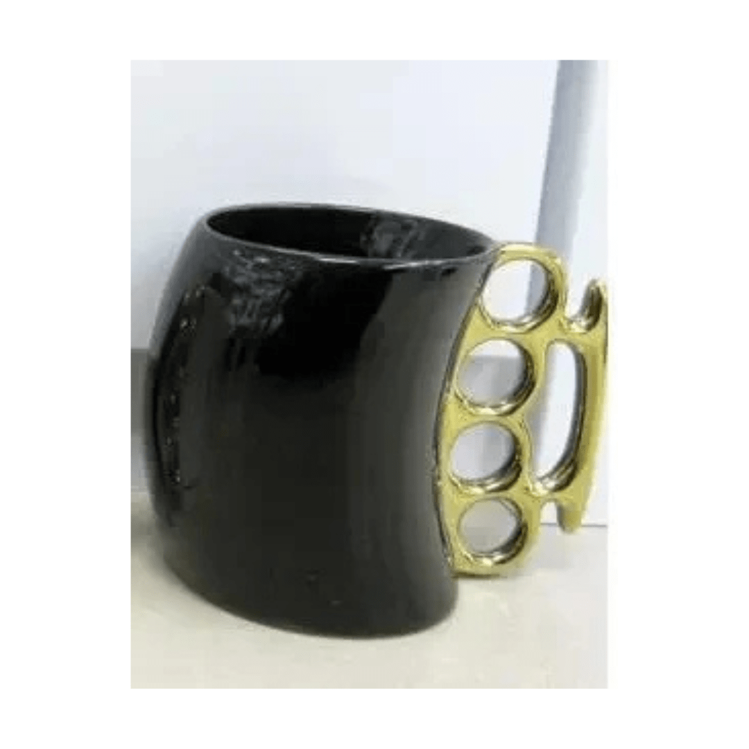 Ceramic Porcelain Coffee Mug with Brass Knuckles Creative Fist Cup, Novelty Gift Idea