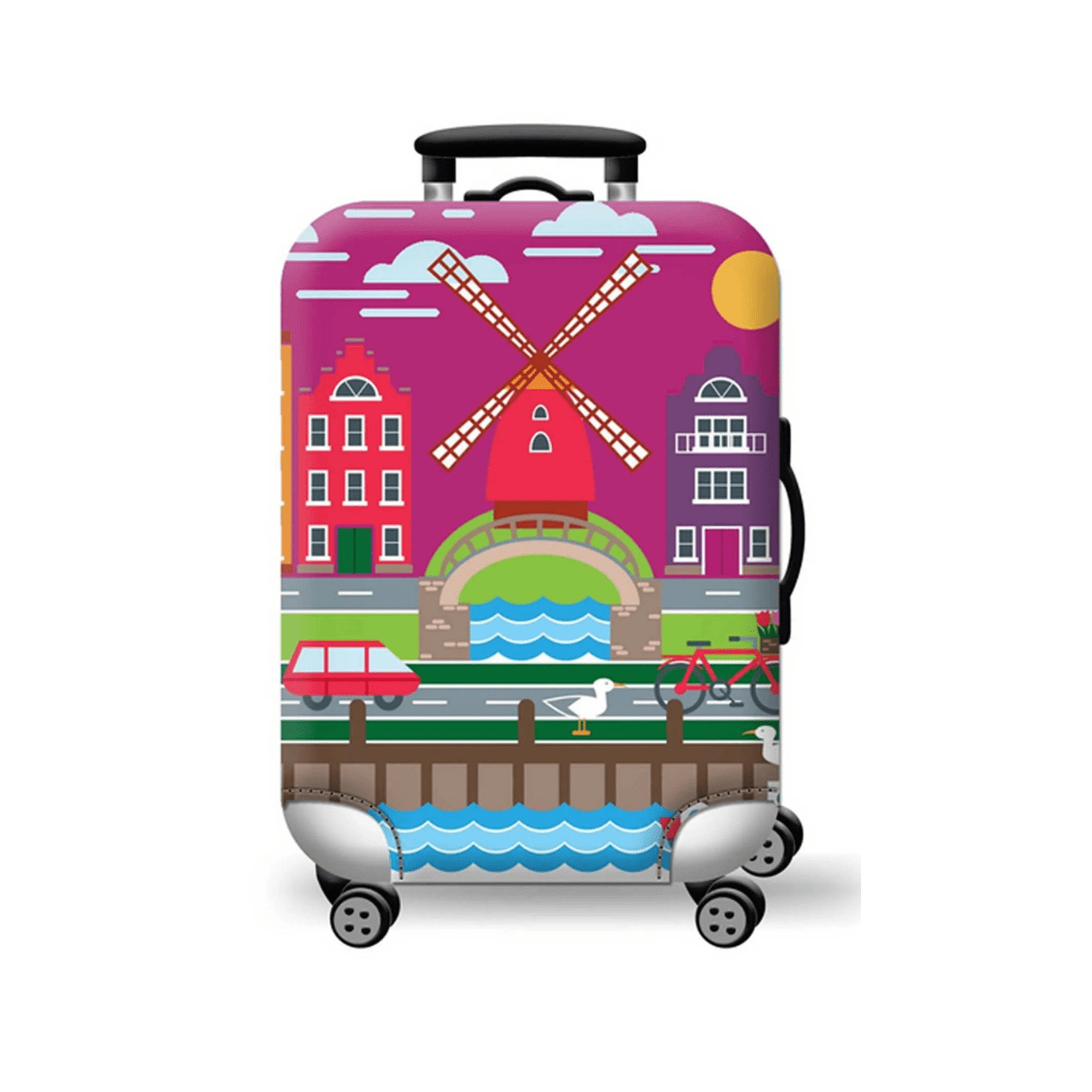 Housse de valise élastique épaisse avec fermeture éclair et carte du monde – Protection pour valises de 45 à 80 cm | Accessoires de voyage