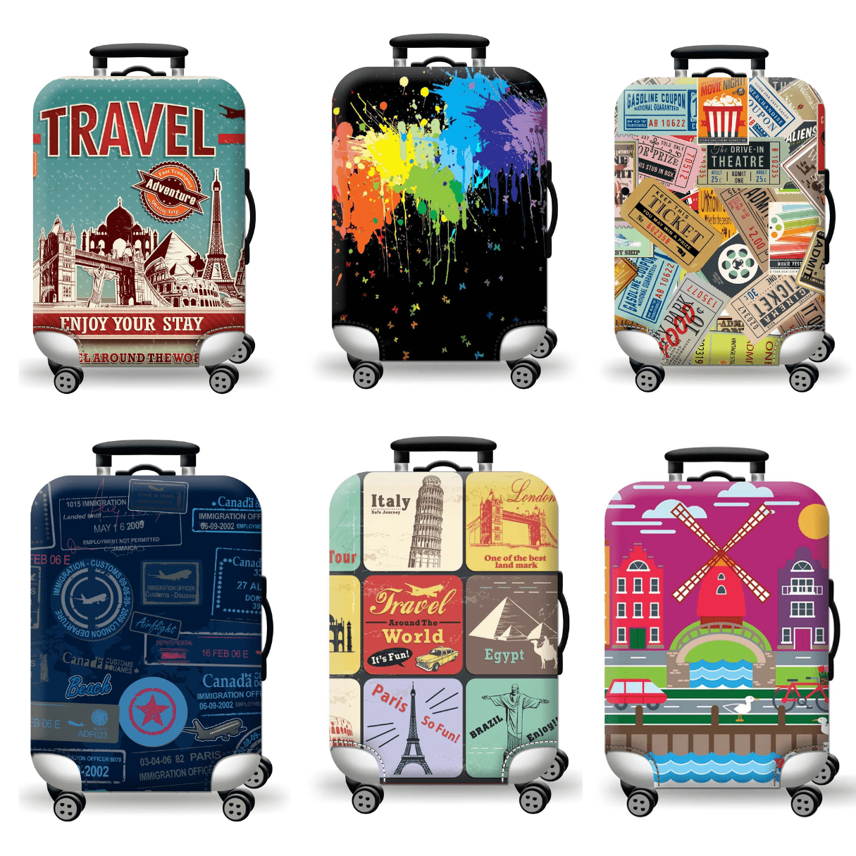 Housse de valise élastique épaisse avec fermeture éclair et carte du monde – Protection pour valises de 45 à 80 cm | Accessoires de voyage