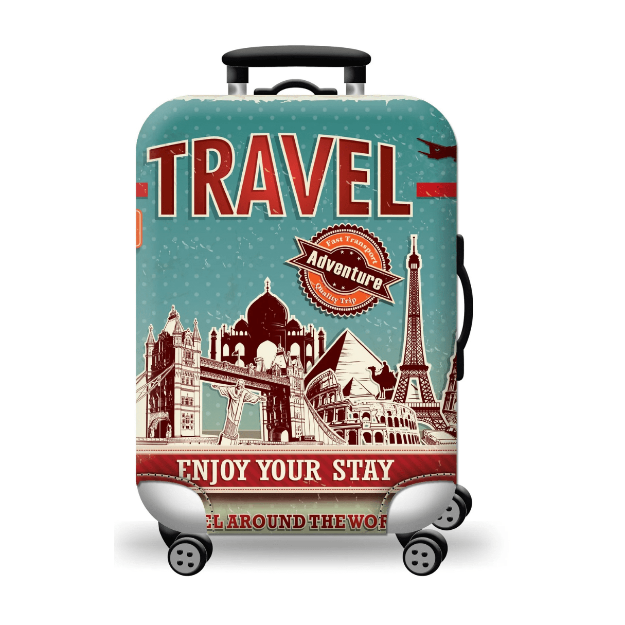 Housse de valise élastique épaisse avec fermeture éclair et carte du monde – Protection pour valises de 45 à 80 cm | Accessoires de voyage