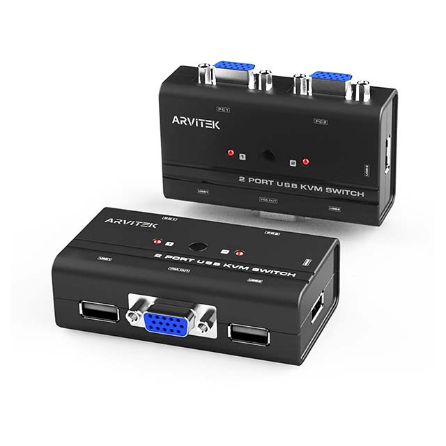 VGA KVM Switch 2 Port - USB KVM Switches 2 in 1 Out Selector for 2 PCs Share 1 Monitor and 3 USB Devices Keyboard Mouse Printer Scanner Speaker