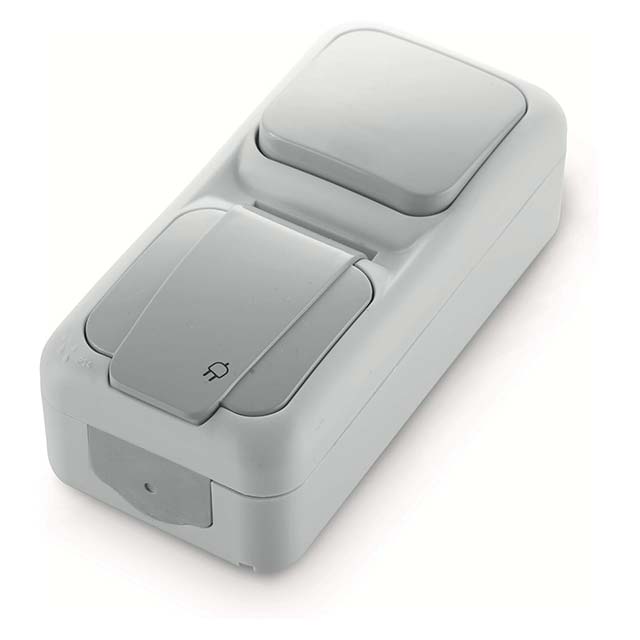 VIKO Palmiye Vertical Grey Switch – 1 Schuko 2-Pin with Earth & IP54 Protection Cover