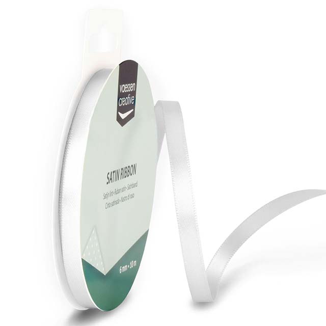 Vaessen Creative Premium White Satin Ribbon 6mm x 10m – Ideal for Crafts, Gift Wrapping & Décor