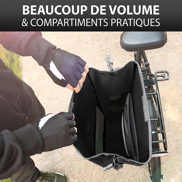 Valkental 2-in-1 Eco-Friendly Waterproof Bicycle Bag – 23-28L Adjustable Pannier with Laptop Compartment (Black)