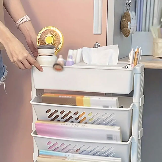 Versatile Multi-Tier Rolling File Organizer – Mobile Desk Side Storage Rack for Books, Magazines & Office Supplies | Durable & Space-Saving PP Material