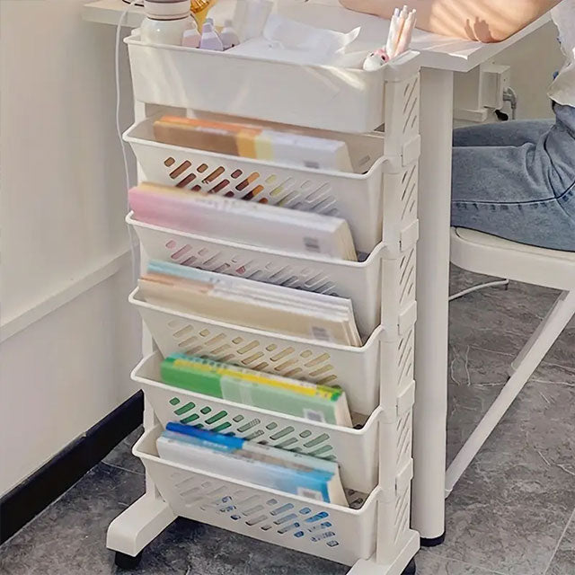 Versatile Multi-Tier Rolling File Organizer – Mobile Desk Side Storage Rack for Books, Magazines & Office Supplies | Durable & Space-Saving PP Material
