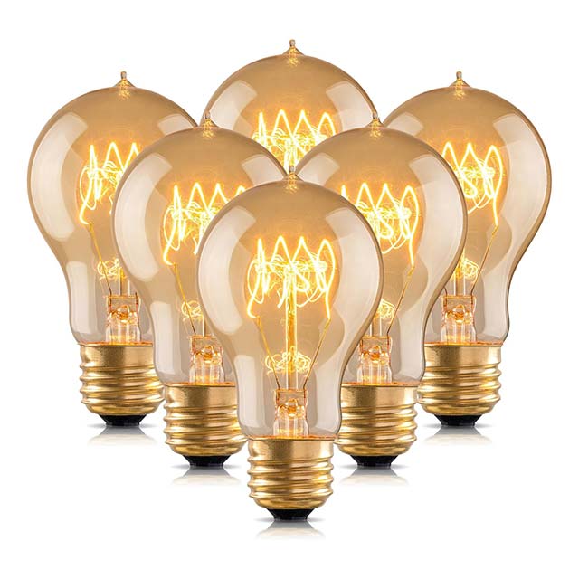 60W A60 Vintage Edison Light Bulb – E26 Soft Yellow Amber Retro Dimmable Squirrel Cage Halogen Bulb