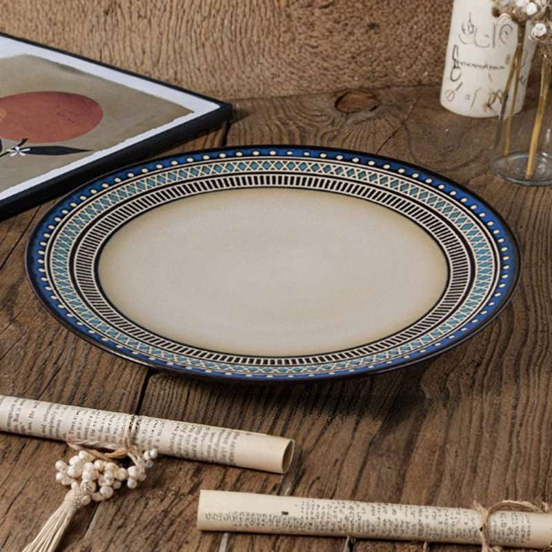 Vintage Reactive Glaze Stoneware Dinnerware – Unbreakable Porcelain Plates and Bowls – Artisan Round Kitchen Crockery – High-End Reactive Glaze Tableware for Fine Dining