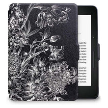 WALNEW Protective Case for Amazon Kindle Voyage – Ultra-Thin, Lightweight PU Leather Cover with Auto Sleep/Wake & Elegant Black Flower Design