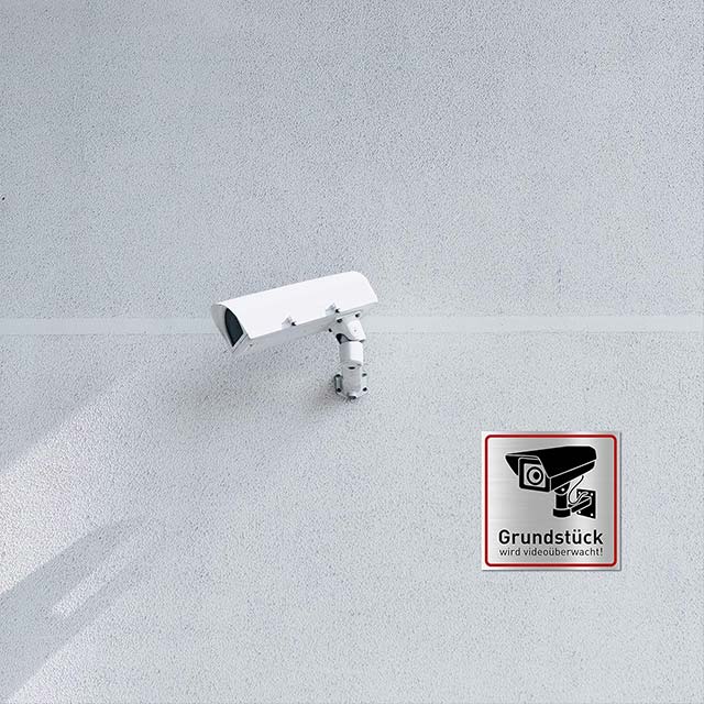 Warnhinweisschild Videoüberwachung – Robustes Metall-Schild aus gebürstetem Aluminium für maximale Sicherheit