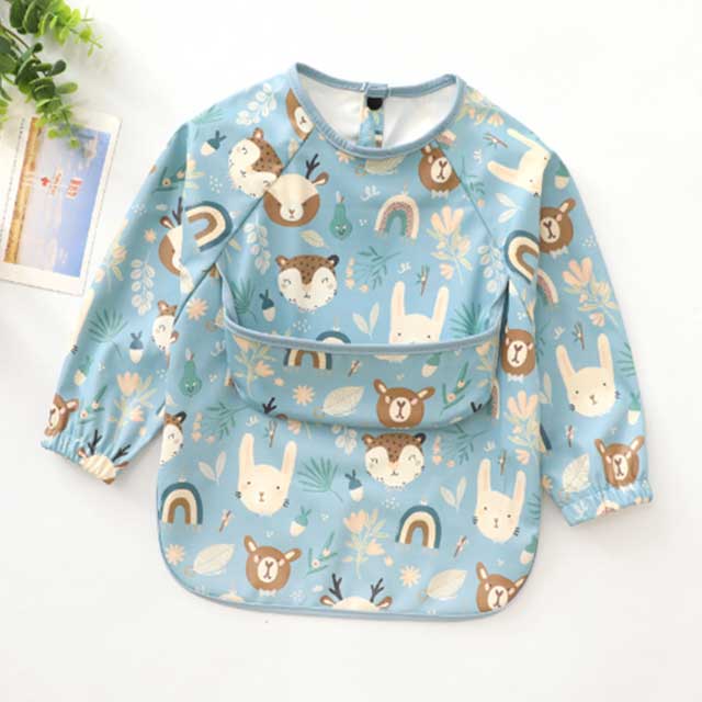 New Children Feeding Aprons Long Sleeve Baby Bib With Pocket Full Cover Kid Gown With Bag Waterproof Long-Sleeve Smock