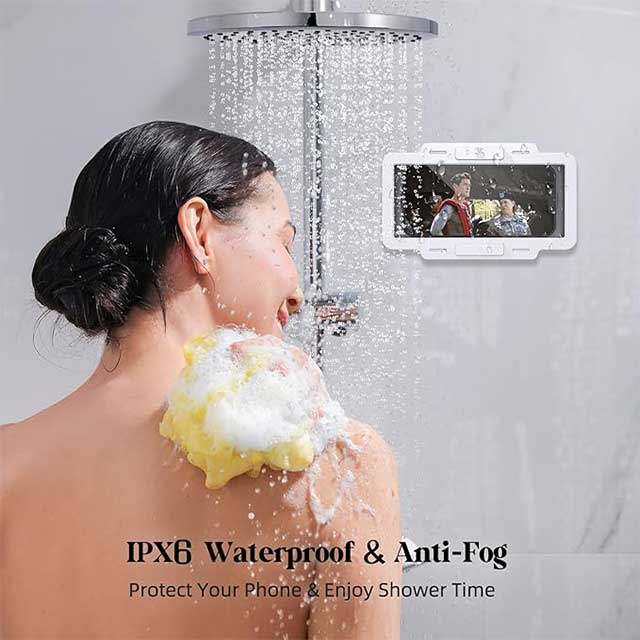Waterproof Shower Phone Holder – 480° Rotating Adhesive Wall Mount for Bathroom, Kitchen & Mirror, Compatible with iPhone 14/13/12 Pro Max, XS, XR & All 4"–7" Devices