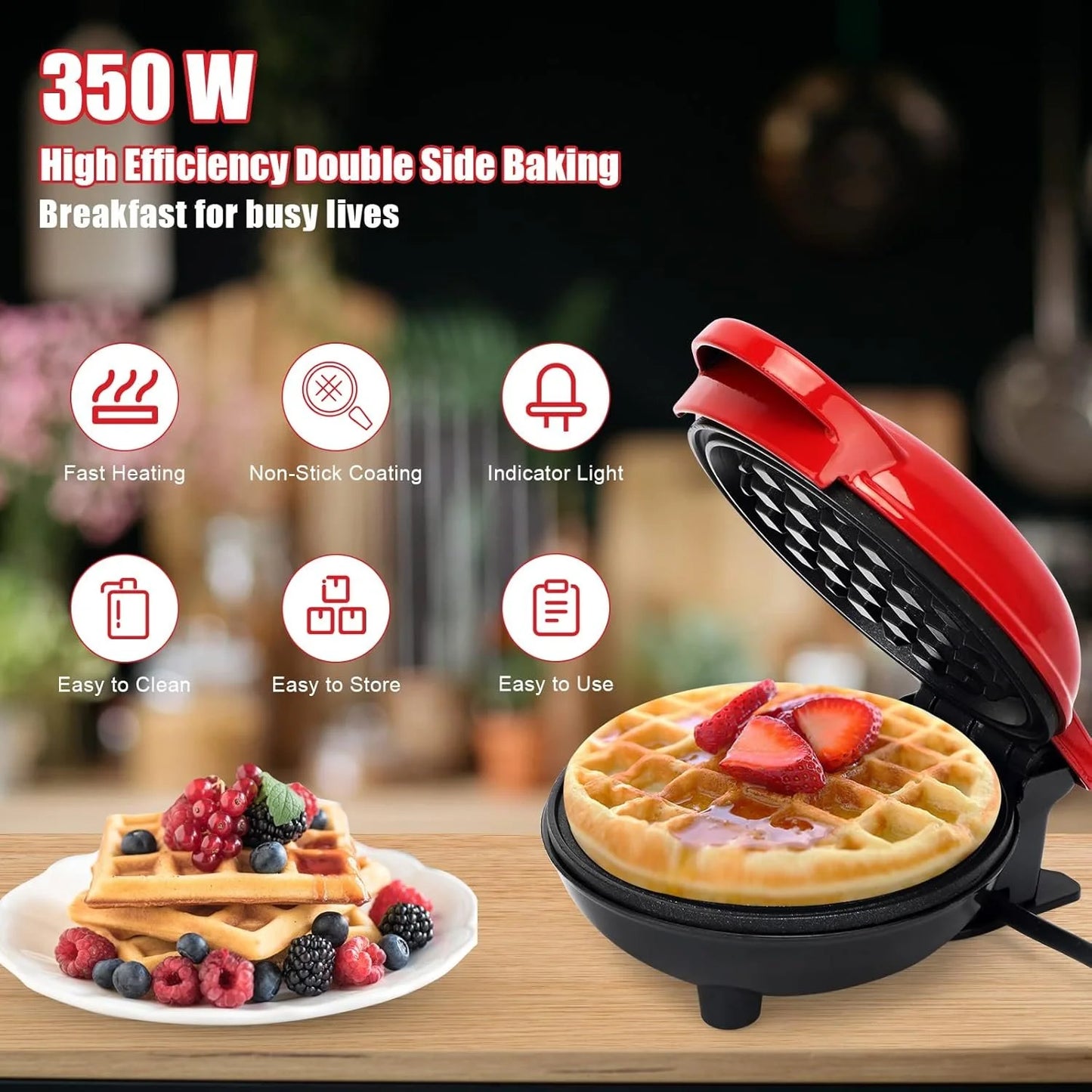 Mini Electric Waffle Maker – Round Non-Stick Breakfast Maker for Waffles, Pancakes & Desserts
