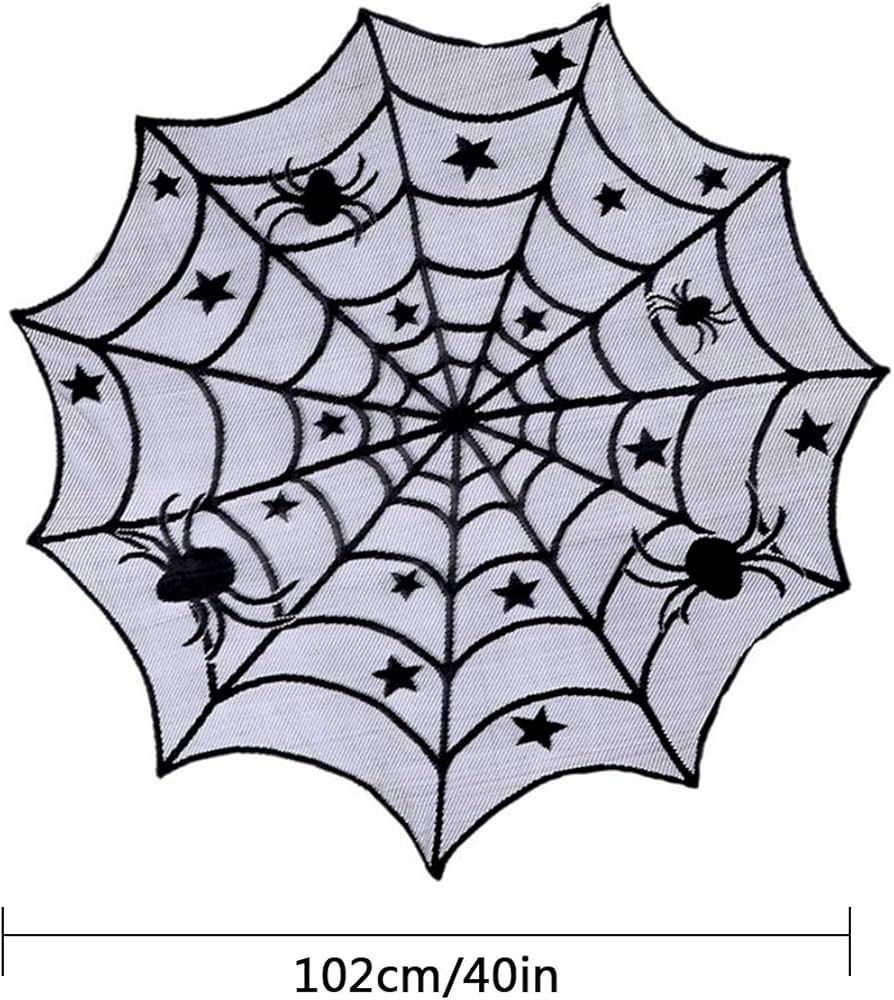 Halloween Spider Web Tablecloth – Round Black Spider Web Table Cover Decoration 102cm / 40in