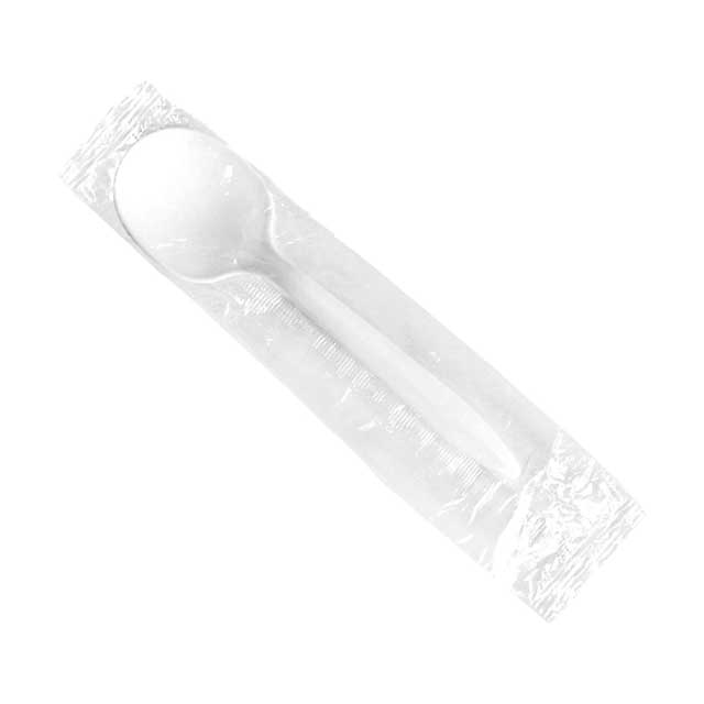 White Plastic Soup Spoons – Medium Weight Polypropylene (PP) Disposable Cutlery, Wrapped – A10003126