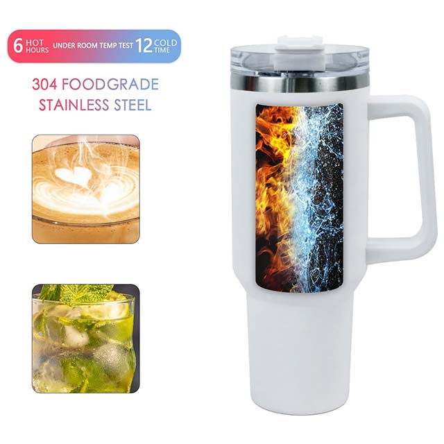 Winter White Insulated Stainless Steel Tumbler with Handle & Straw Lid – Reusable Travel Water Bottle & Coffee Mug