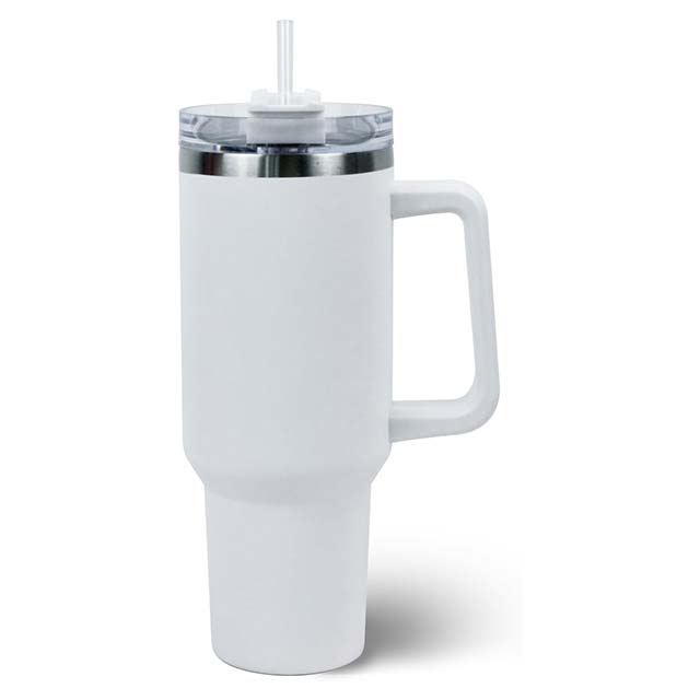 Winter White Insulated Stainless Steel Tumbler with Handle & Straw Lid – Reusable Travel Water Bottle & Coffee Mug