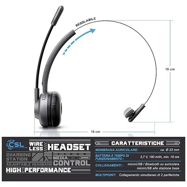 CSL Bluetooth Headphones with Charging Station – Wireless Noise-Canceling Headset for Skype, Call Centers & Multipoint Connectivity