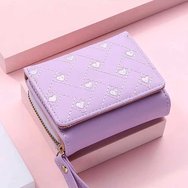Women’s Short Wallet – Embroidered “Love” Design, Zipper & Buckle Closure, Large Capacity Card Holder Purse