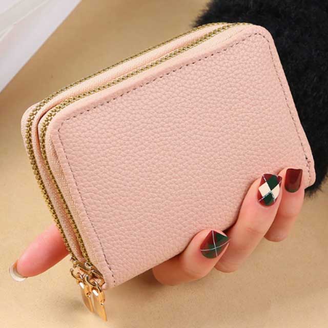 Women’s Zipper Wallet – Short Style Lychee Pattern Purse with Multi Card Slots, Coin Pocket & Solid Color Design