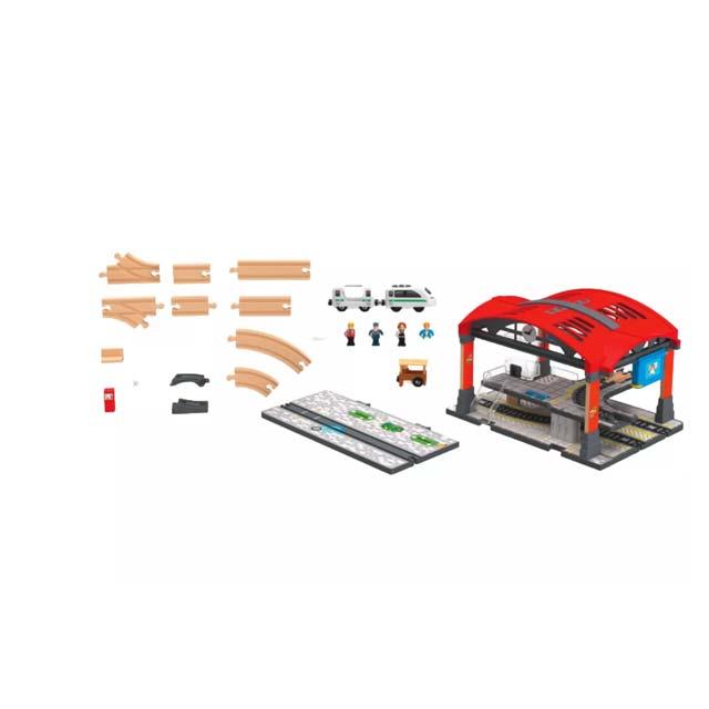 Wooden 53-Piece Battery Operated Train Set – Central Station Play & Learn for Kids