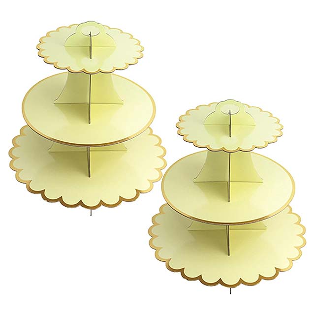 YAVO-EU 2-Pack Yellow 3-Tier Cake & Cupcake Stands – Reusable Serving & Muffin Stand for Weddings, Birthday Parties, Coffee Tables & Baby Showers