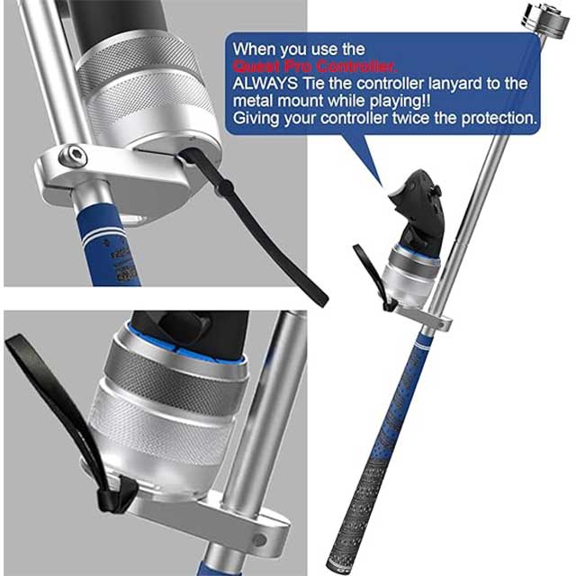 YEZRO Adjustable Weighted VR Golf Club Handle – Aluminum Attachment for Meta Quest Pro & Oculus Quest 2 with Movable Controller Cup, Rotate Lock Adapter & 24” Length