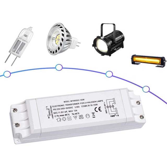 Yafido 230V AC to 12V AC Electronic Transformer – 50-150W Halogen Light Bulb Converter with Overload Protection & Temperature Safety