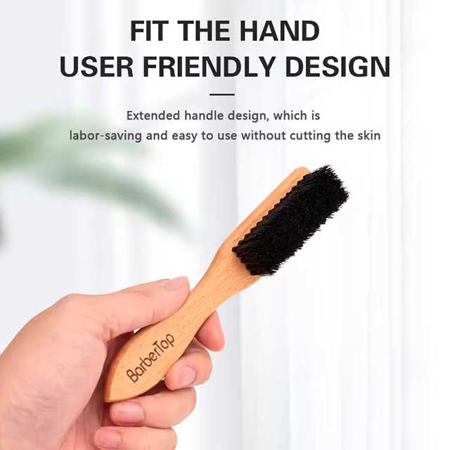 Barbertop Men's Beard Brush with Wooden Handle – Soft Hair Cleaning Brush & Broken Hair Removal Comb for Hairdressing & Neck Duster – Essential Barber Tools