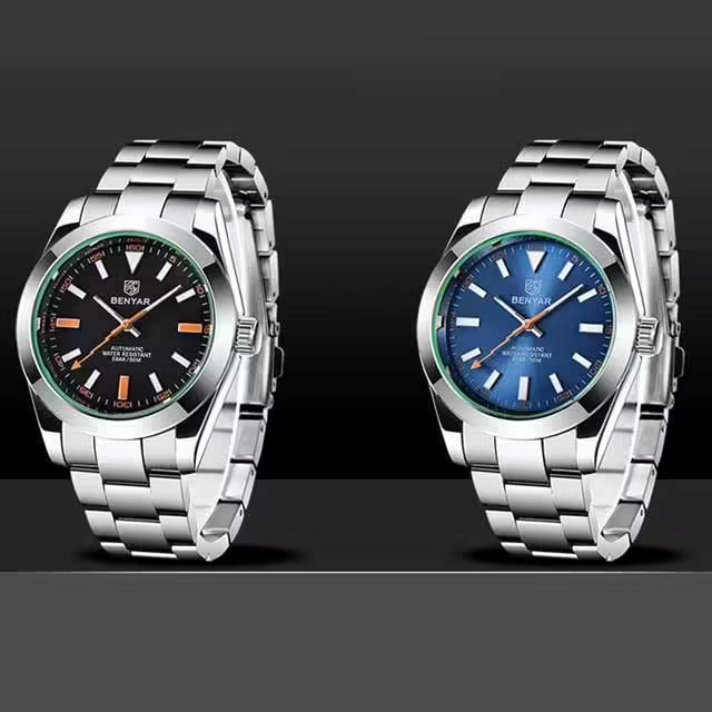 Montre BENYAR pour homme en acier inoxydable à mouvement automatique, modèle BY-5152