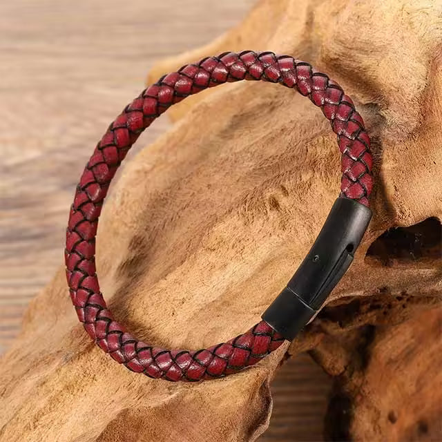 Bracelet homme en cuir multicolore avec fermoir magnétique noir (EGBT377)