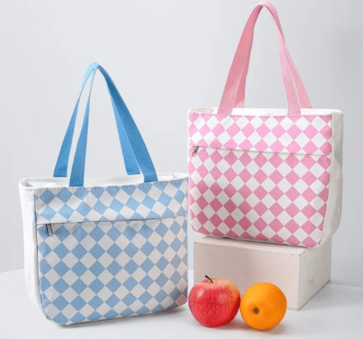 Blue & Pink Plaid Outdoor Picnic Thickened Lunch Box Bag (EGB176)