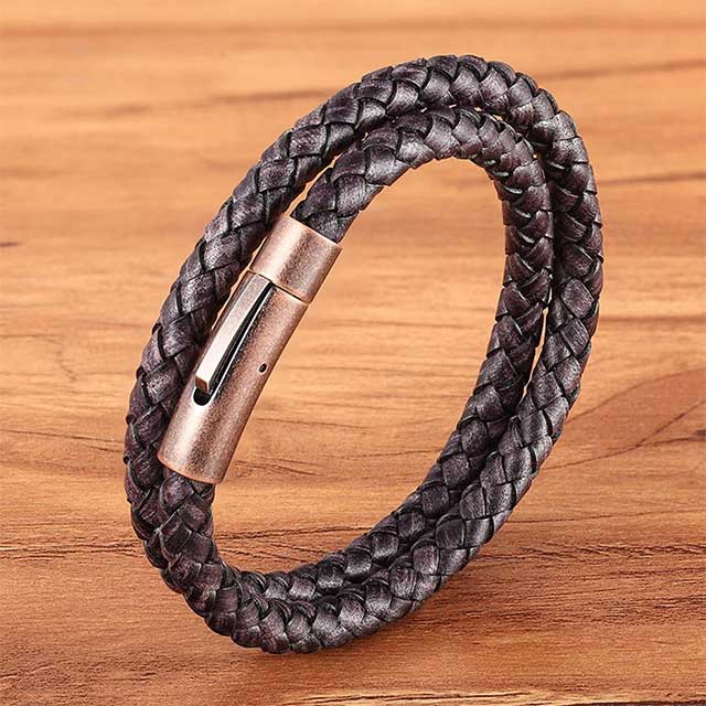 bronze buckle double layer leather bracelet egbt320 gallery img 4