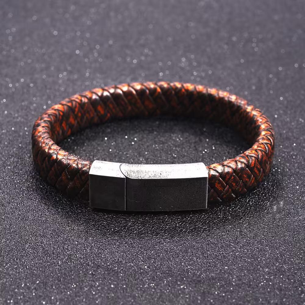 Brown Vintage Lock Men Leather Bracelet (EGBT053)