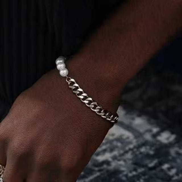 Chain x White Pearl Men Bracelet (EGBT379)